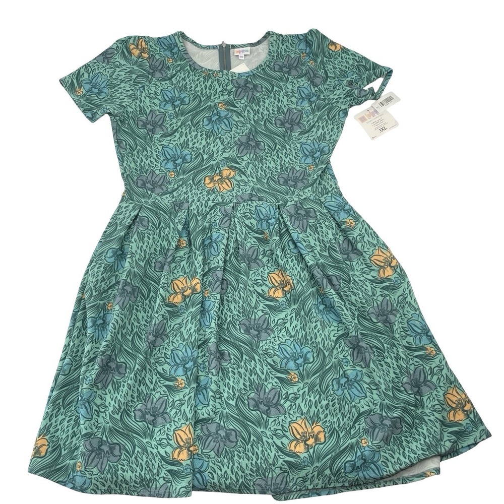 LuLaRoe Women's Dress Amelia Floral Green Spandex 3XL
